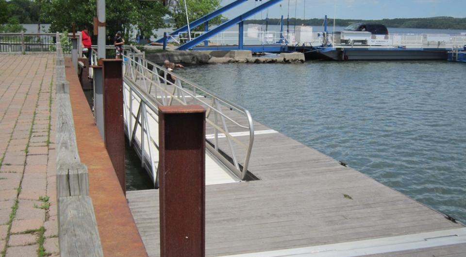 A dock at a boat launch.