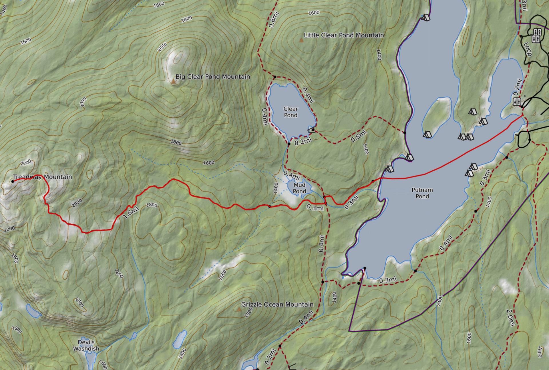 A map of a paddling and hiking route.