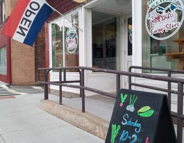Storefront with open flag