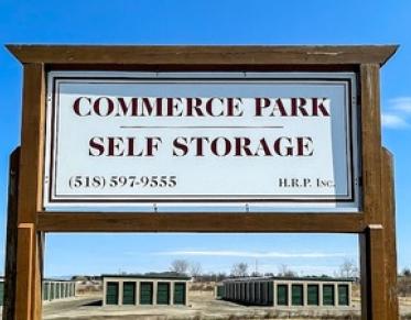 Large entry sign for the Commerce Park Self Storage facility