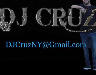 DJ Cruz with the dj himself leaning on the lettering