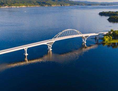 Lake Champlain Bridge spans a strategic narrows of Lake Champlain.