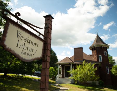 The sign for the Westport Library