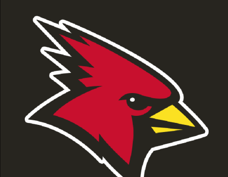 Profile of a red bird with yellow beak as the mascot for SUNY Plattsburgh