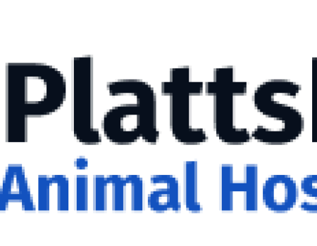 A silhouette of a cat and a dog in blue with the text  'Plattsburgh Animal Hospital