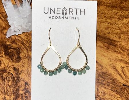 Earrings of Green Kyanite beaded teardrop hand made earrings.