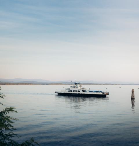 a ferry coming into dock