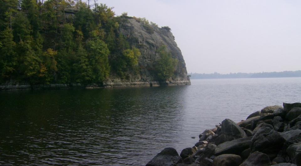 Large rock outcropping overlooking the lake