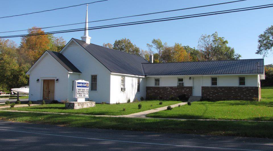 White exterior of the Assembly of God building