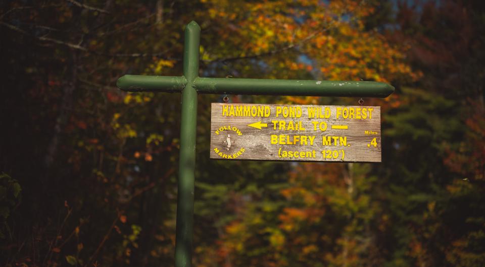 The sign for Belfry Mountain