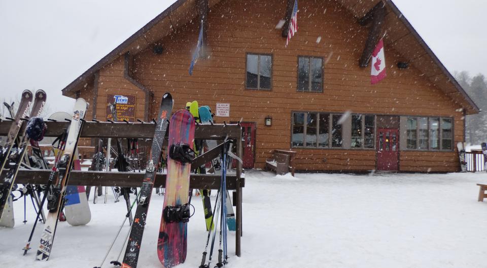 The ski and board rack at Titus Mountain.