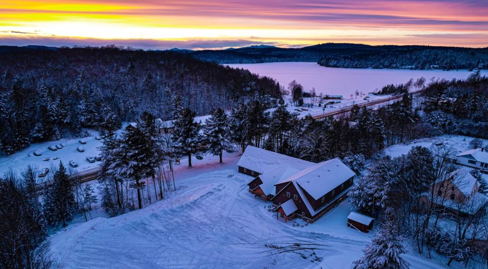 A colorful sunset over this small chapel.