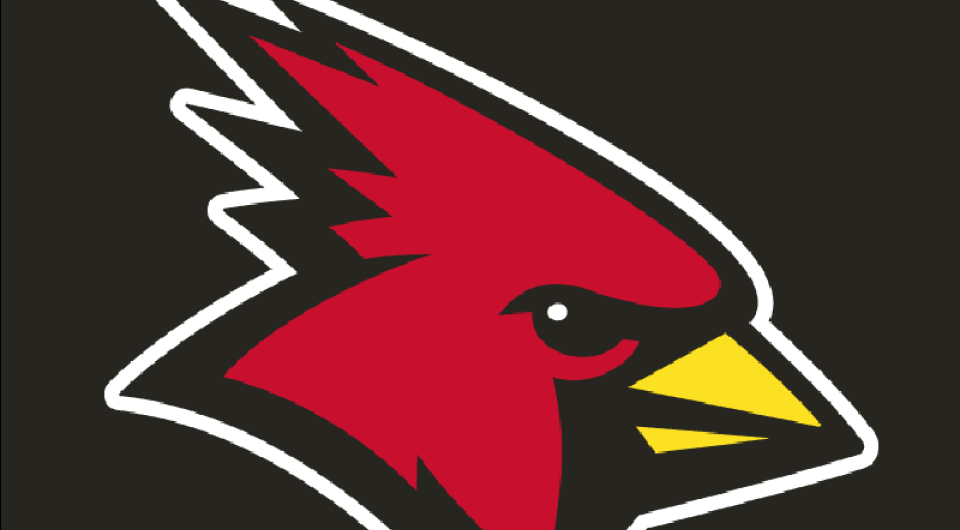 Profile of a red bird with yellow beak as the mascot for SUNY Plattsburgh