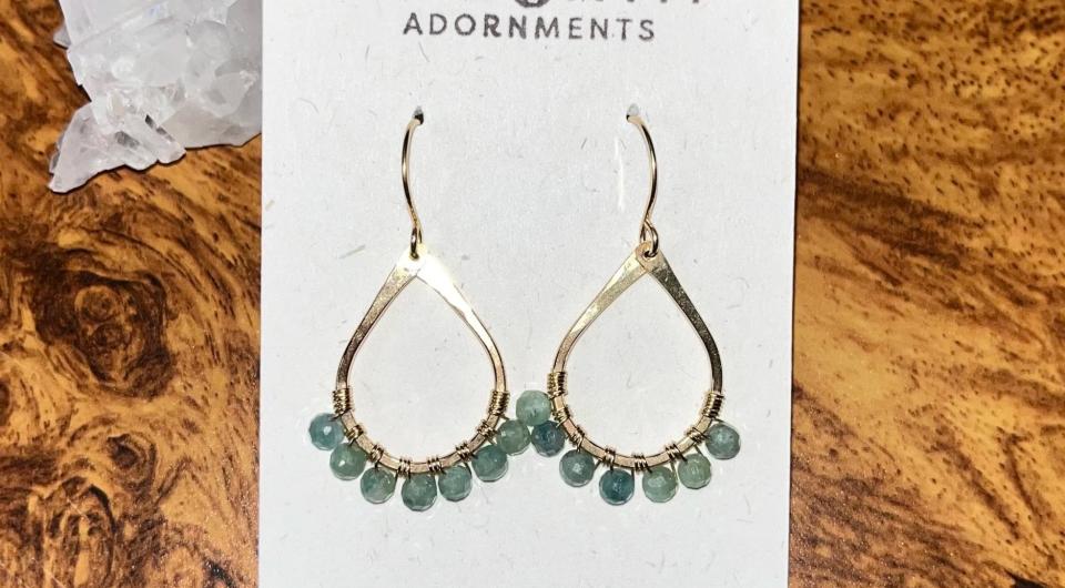 Earrings of Green Kyanite beaded teardrop hand made earrings.