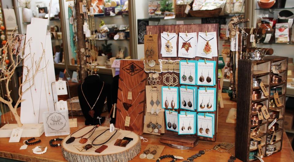 An assortment of jewelry on display at Fox and Fern.