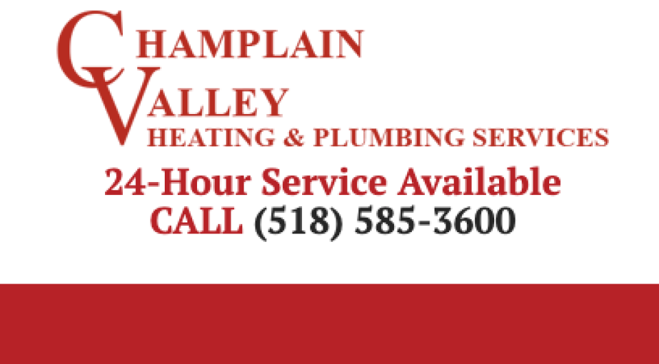 Red lettering Champlain Valley Heating & Plumbing Services