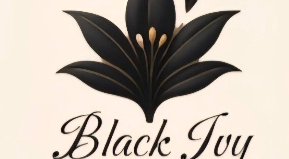 Black Ivy Home Decor logo with a black flower.