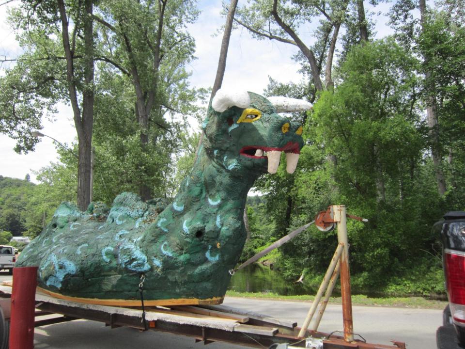 A handcrafted statue of Champ, the Lake Champlain Lake Monster.