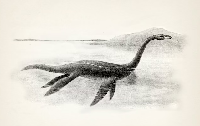 An antique etching of a lake monster