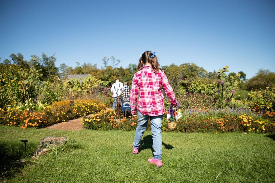 two girls exploring the gardens