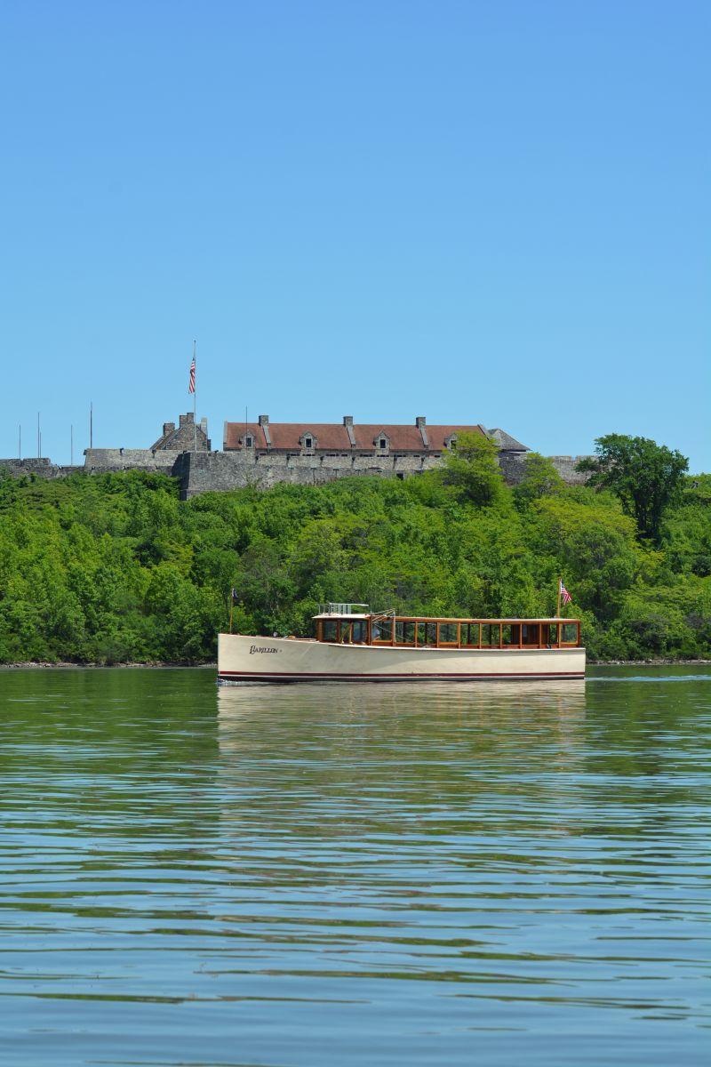 View of the Carillon boat and Fort Ticonderoga from Lake Champlain.
