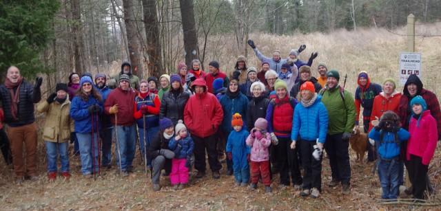 After it acquired the 70 acre Wildway Passage property in Westport and made a trail, 45 people attended the opening hike.