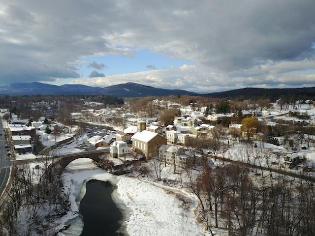 This aerial view of Keeseville shows how it was shaped by rivers and mountains.