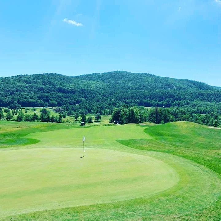 An aerial view of the greens on the Ticonderoga Golf Course
