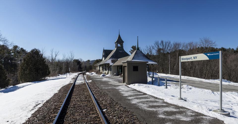 Image of Depot theater/train station in the early spring