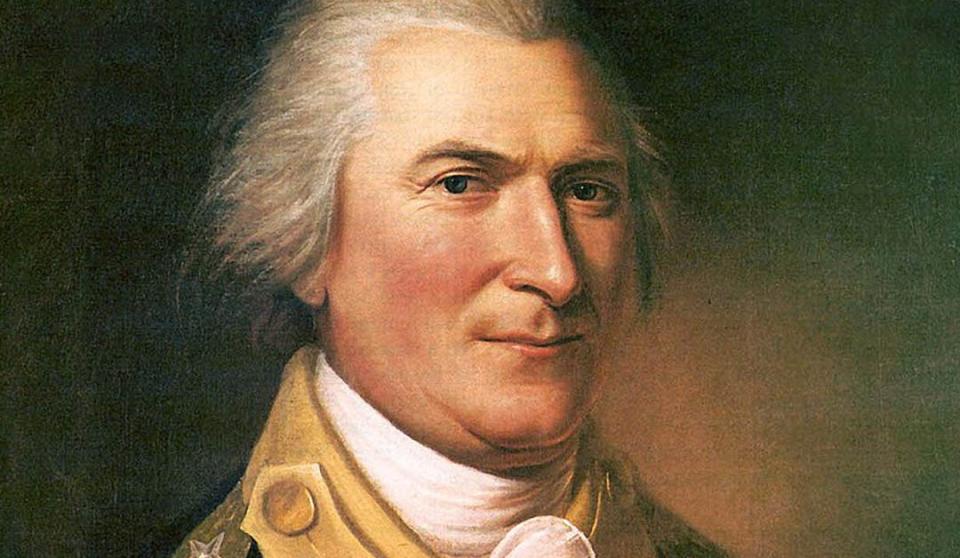 An antique portrait of a gentleman with white hair and a hint of a military uniform around his neck.