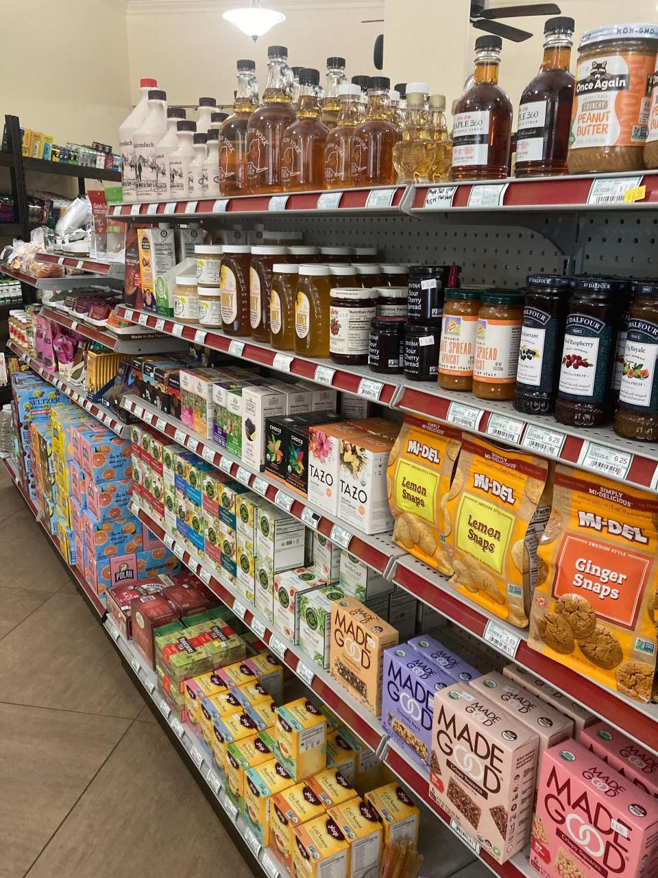 Stocked shelves at a local food co-op