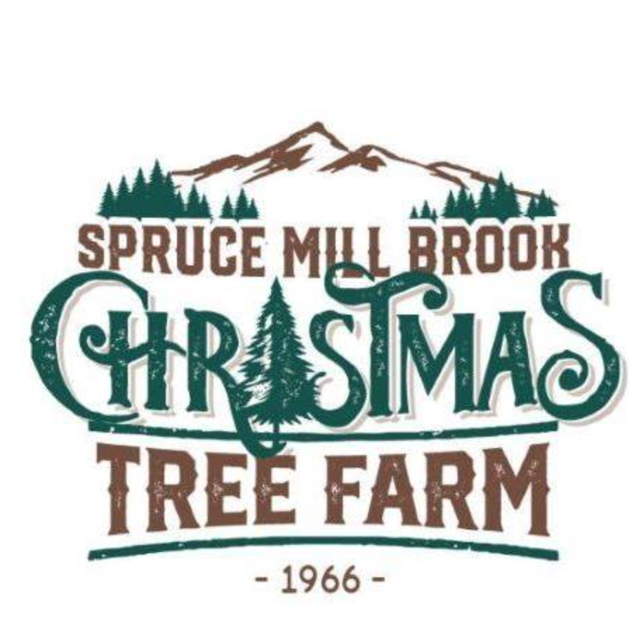 A sign reading "Spruce Mill Brook Christmas Tree Farm.