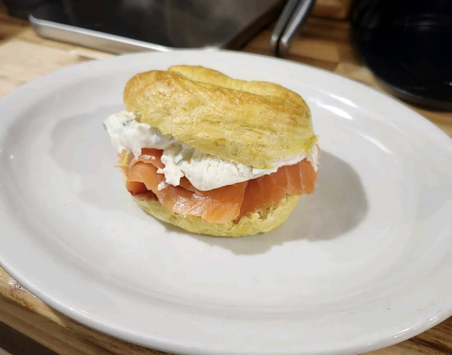 A smoked salmon and cream cheese sandwich on a bagel from Ticonderoga Bagel & Coffee