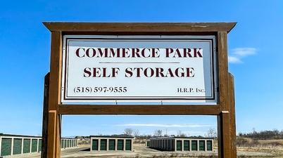 Large entry sign for the Commerce Park Self Storage facility