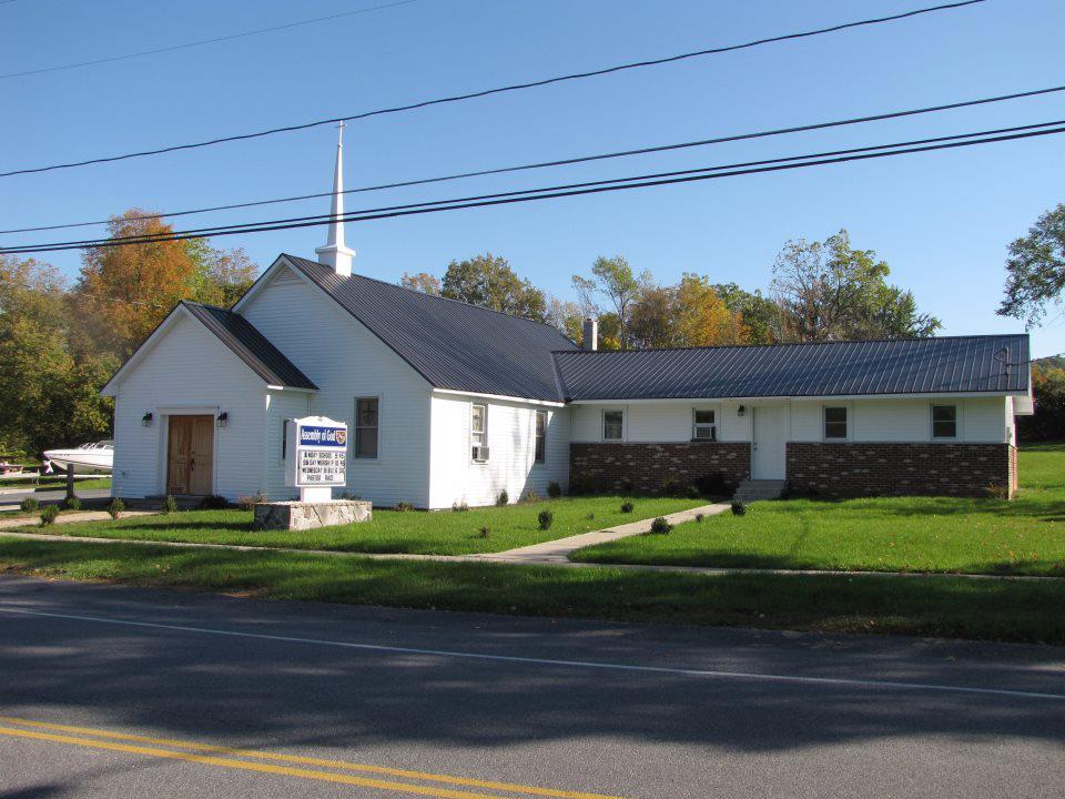 White exterior of the Assembly of God building