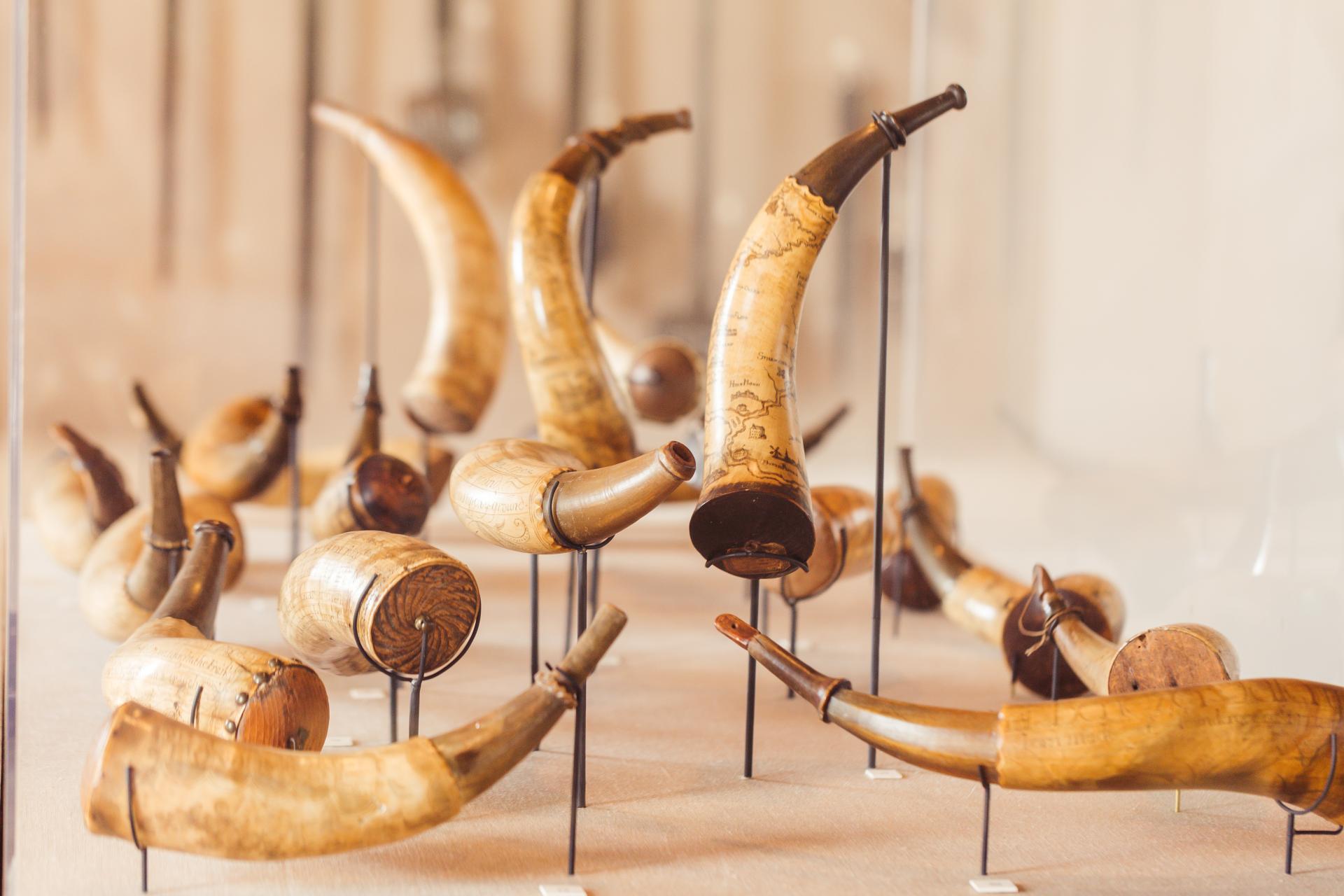 A collection of powder horns