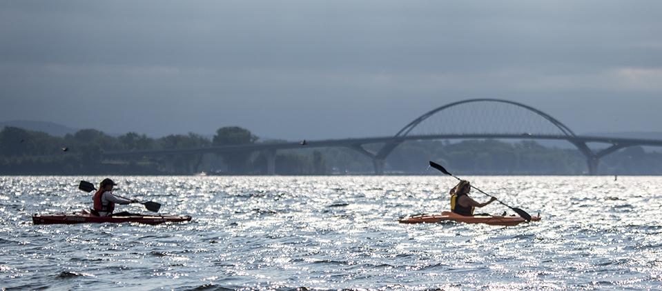 kayakers paddling near Lake Champlain Bridge