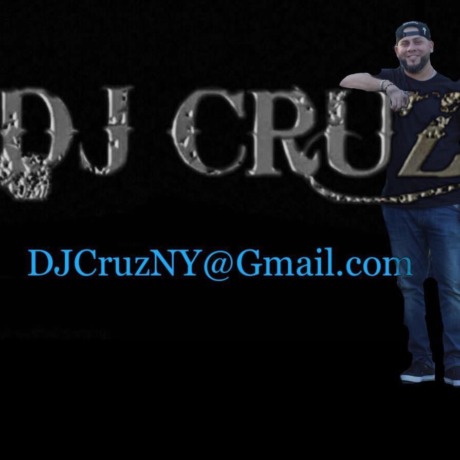 DJ Cruz with the dj himself leaning on the lettering