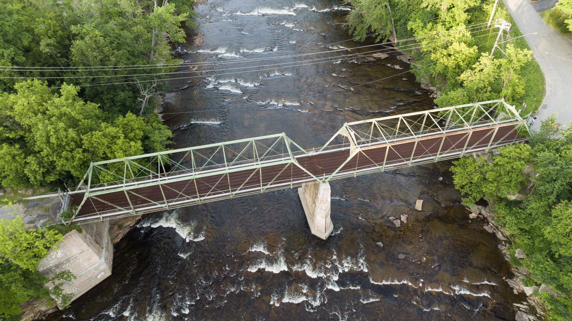 aerial view of historic bridge