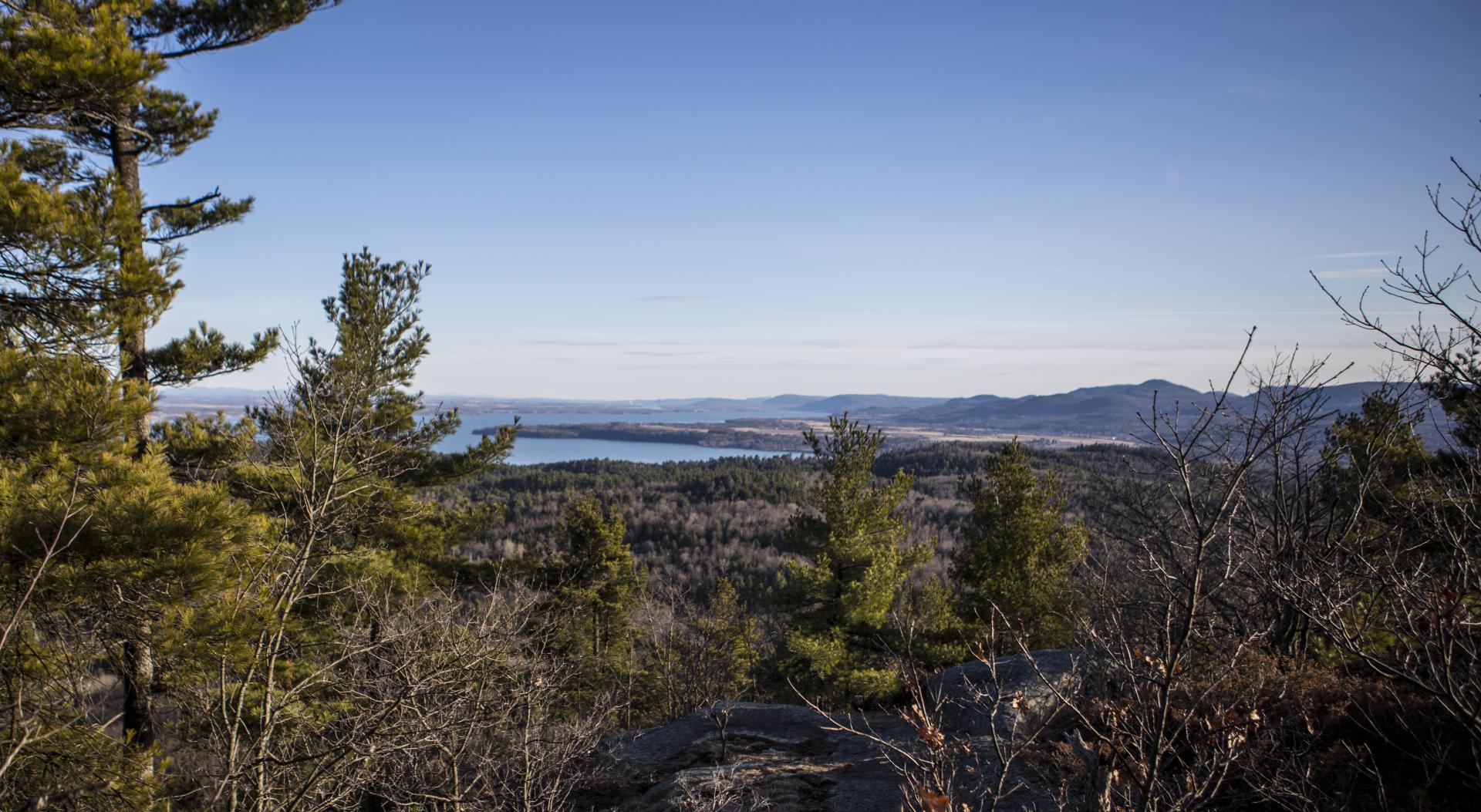 The view of a lake from a summit