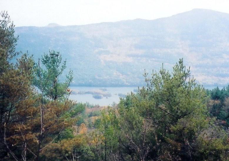 A hazy view of fall mountains in the fall
