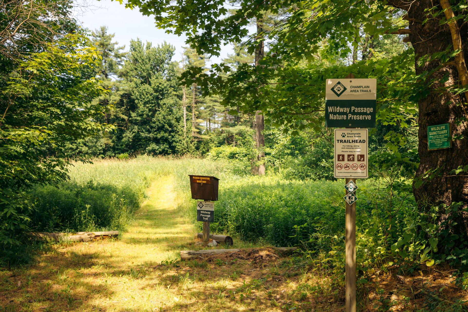 A trailhead register and signage