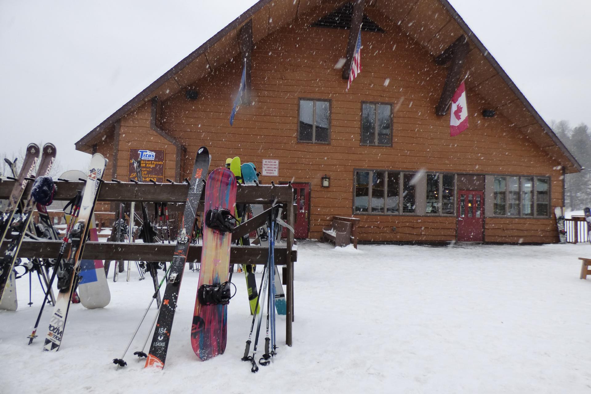 The ski and board rack at Titus Mountain.