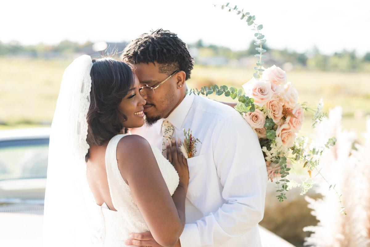 a bride and groom embracing