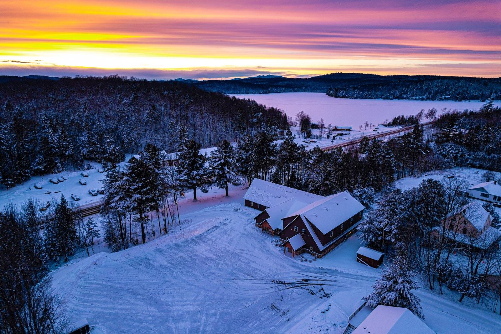 A colorful sunset over this small chapel.