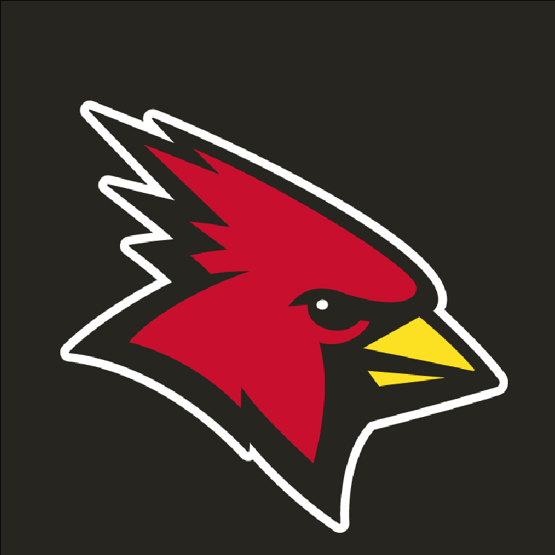 Profile of a red bird with yellow beak as the mascot for SUNY Plattsburgh