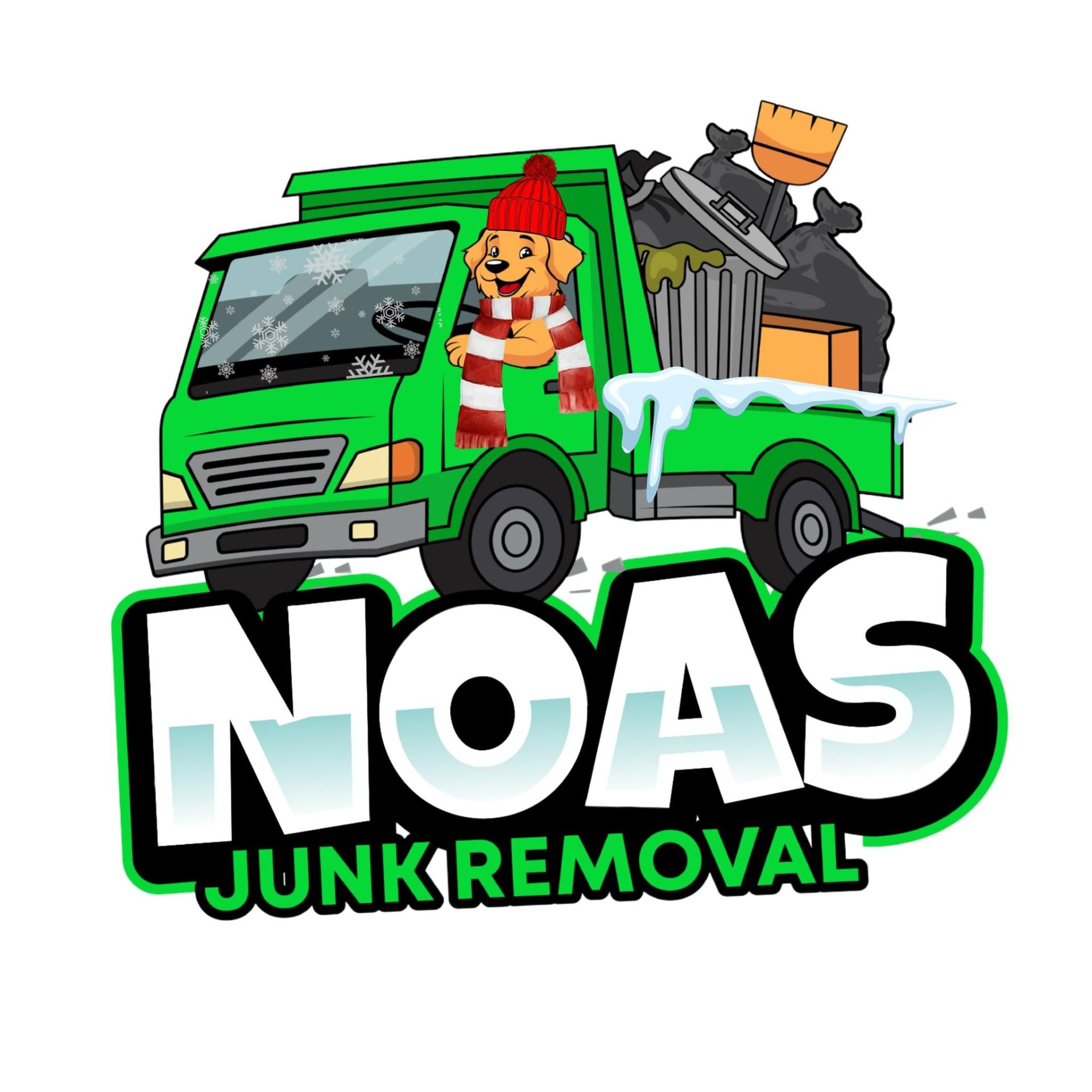 An illustration of a happy dog driving a green dumptruck.