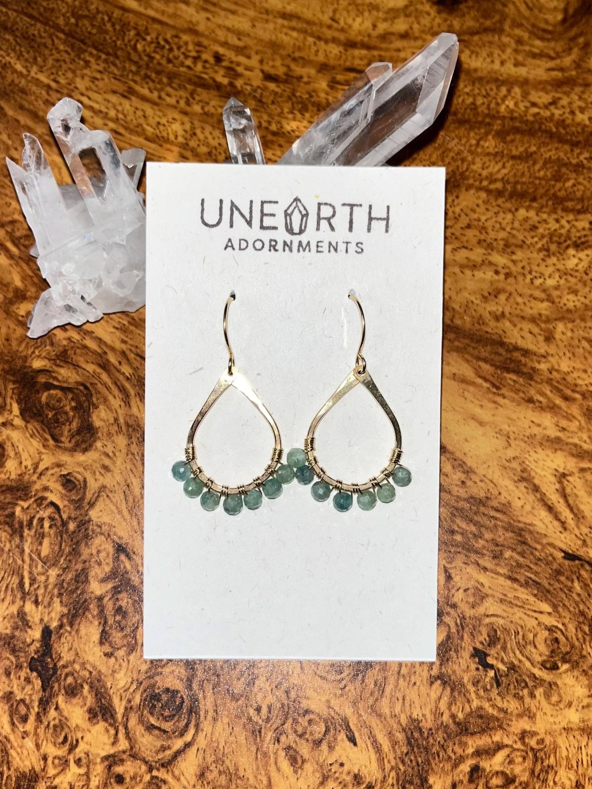 Earrings of Green Kyanite beaded teardrop hand made earrings.
