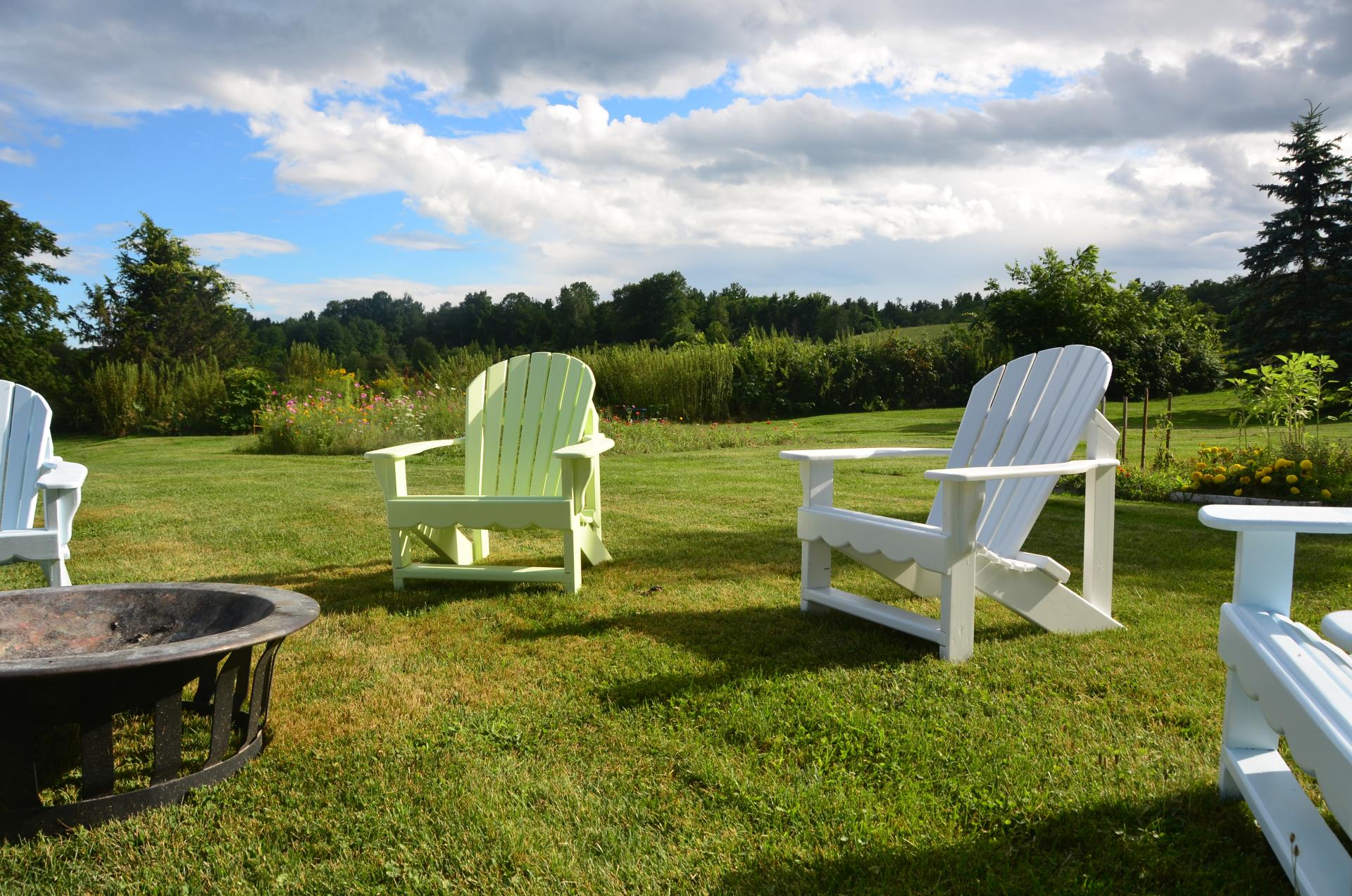 Adirondack chairs in a lawn