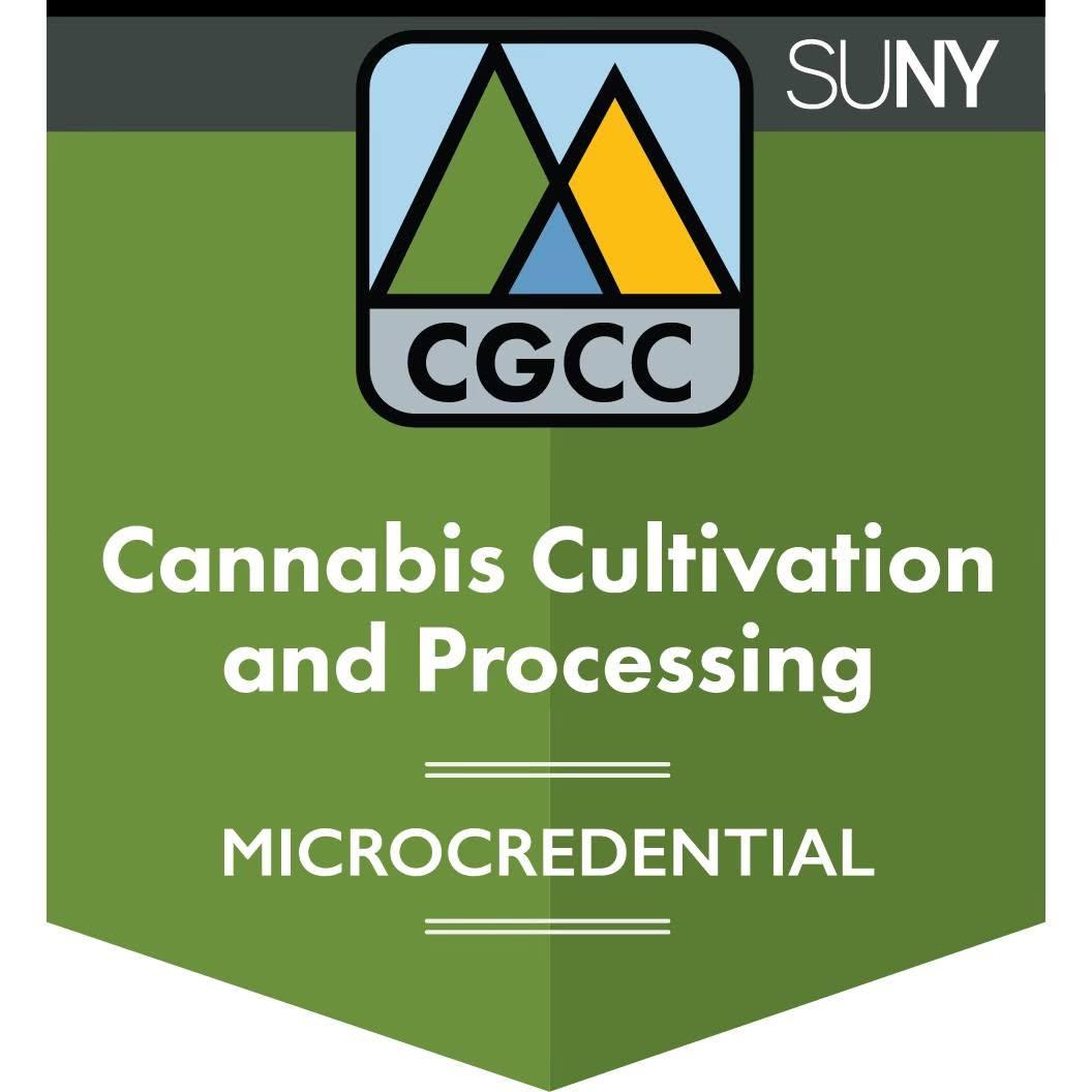 A badge reading CGCC SUNY Cannabis Retail and Sales Microcredential